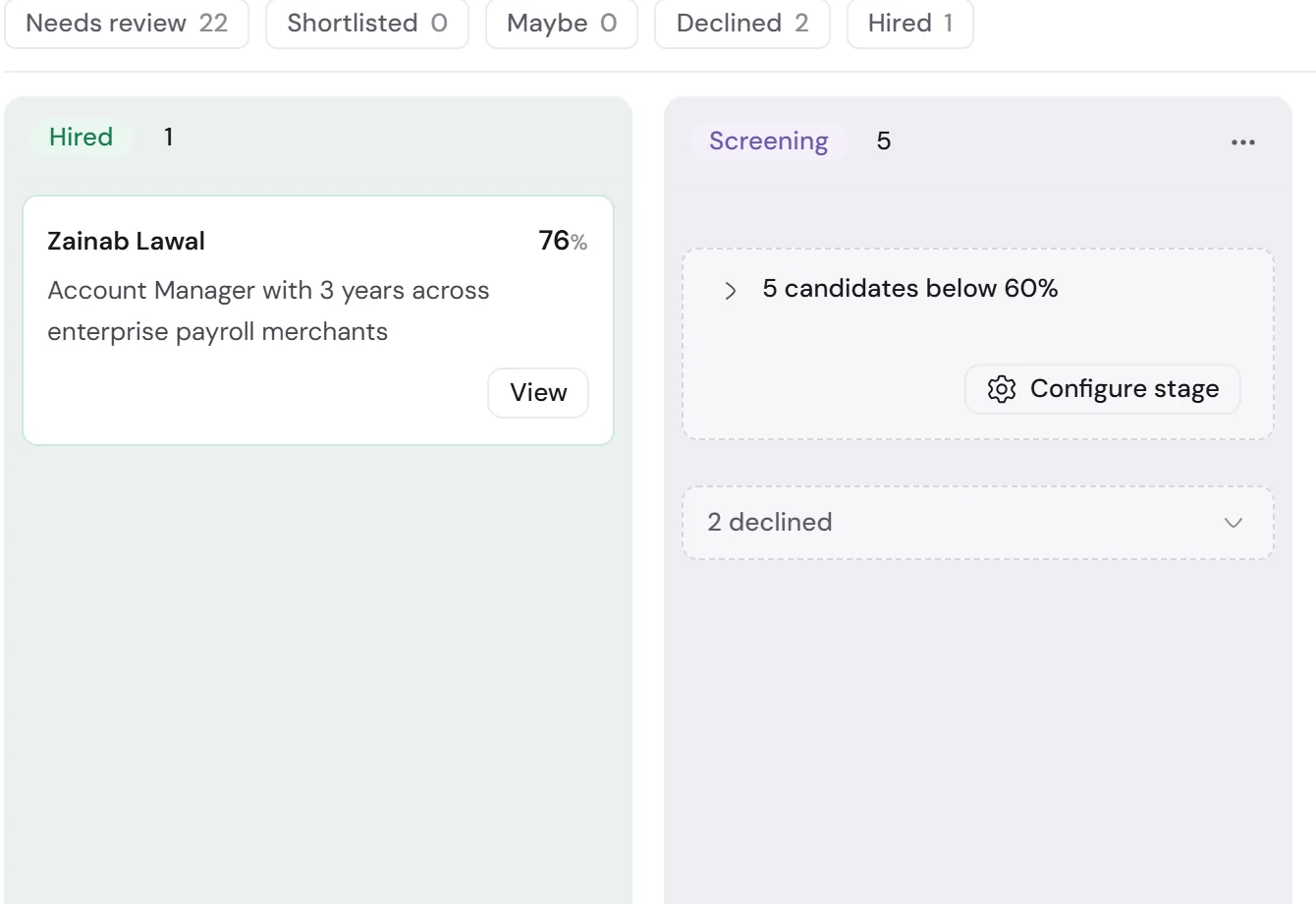 Make the hire: Tezera screen