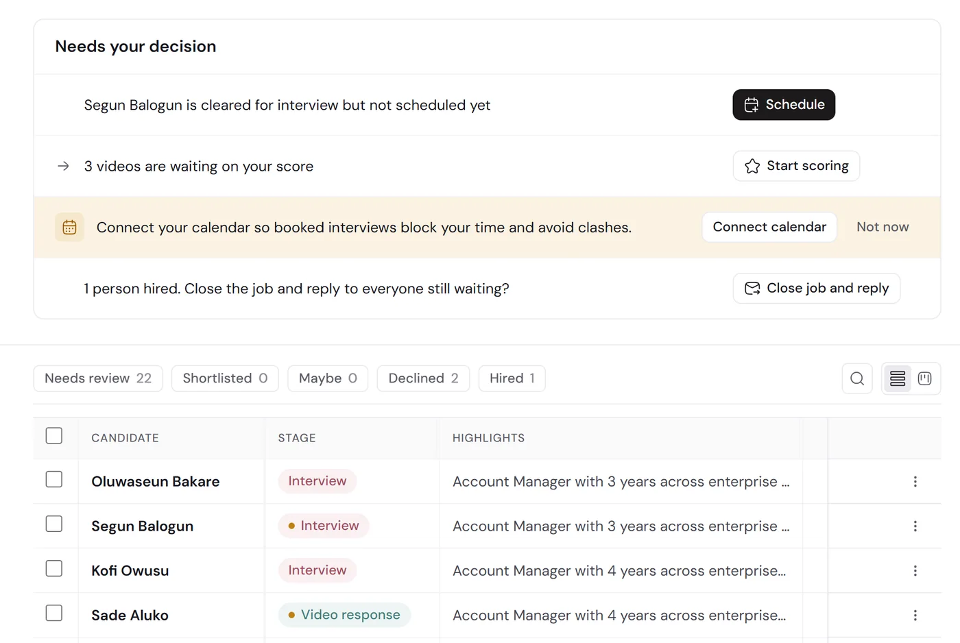 Make the hire: Tezera screen