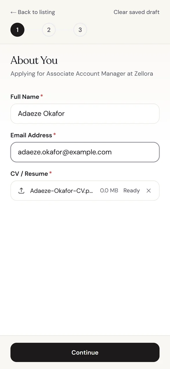 Candidates apply: Tezera screen